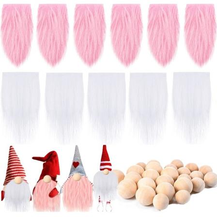 Sett med 12 Gnome skjegg med trekuler ROSA HVIT ROSA HVIT Pink White