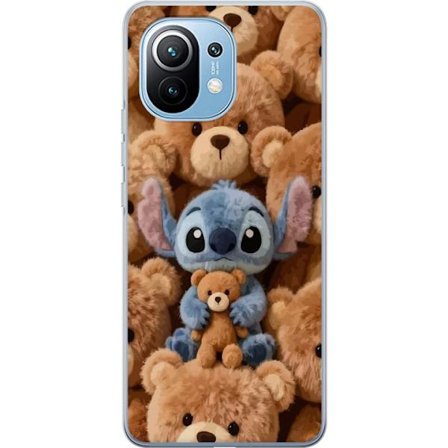 Kompatibelt Mobildeksel til Xiaomi Mi 11 Stitch omgitt av brune teddybjørner med en liten teddybjørn i fanget i en søt og koselig kawaii-design