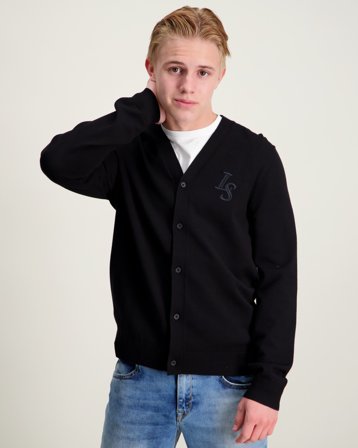 Lyle & Scott L&S Monogram Button Through Cardigan Czarny Swetry Chłopiec - Kids Brand Store