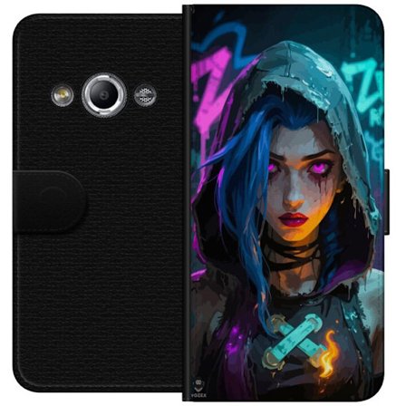 Kompatibel Tegnebogsetui til Samsung Galaxy Xcover 3 Neon pige hætte cyberpunk skær graffiti lilla øjne vild futuristisk gademaleri stærk attitude
