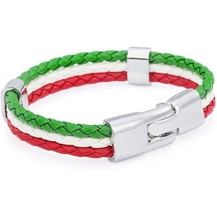 Flettet italiensk trefarvet unisex armbånd grøn hvid og rød