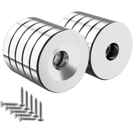 10 stk. Skrue-magnet, 20x4 mm Rund Magnet med Hul N52 Kraftige Magneter 8 kg Magnet Huller til Magnetisk Tavle Køkken Værktøj DIY