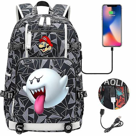 Super Mario 3D Print USB Ungdomsrygsæk - 18-tommer Taske med Stor Kapacitet til Mænd og Kvinder, Ideel til Rejser og Hverdagsbrug