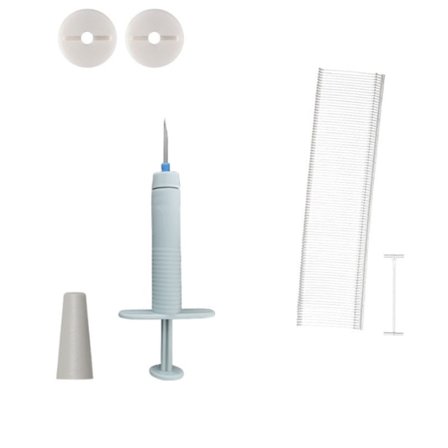 Nåltryckare + 24 mjuka skydd + 15 mm limspets 200 ark, täckehållare, säkerhetsklämma för att fästa täcke utan nål