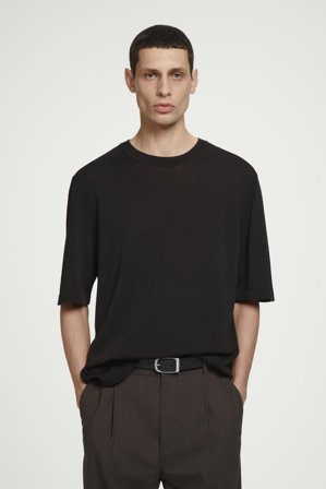 COS Men's Kntted Wool-Silk T-Shirt in Brown