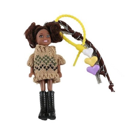 Håndvævet Dukke Nøgleholder Farverig Strikket Dukke Taske Tilbehør Mode Piger Nøgleholder Gave til Modeelskere Hvid og sort sko