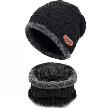 Talvinen neulottu pipo ja kauluri, lämmin neulottu pipo fleecevuorella, lämpökäsitelty reunallinen pipo kosketusnäyttökäsineillä, tyylikäs ja 