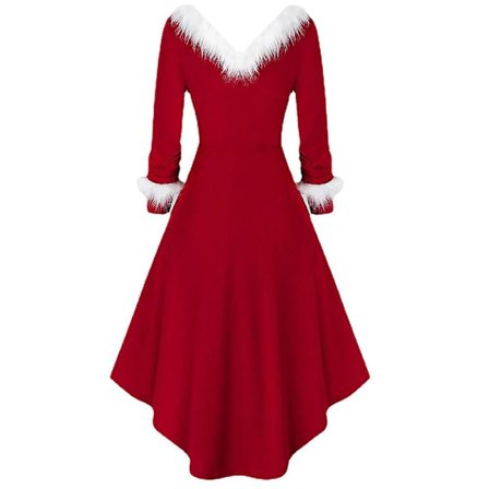Bxhd Julkjole for kvinner Langærmet V-hals Julenatt Pa Red