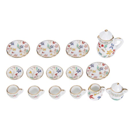 1 12 Dukkehus Køkken Miniature 15 stk Porcelæns Blomster Te Kop Sæt Dekorationssamling 3