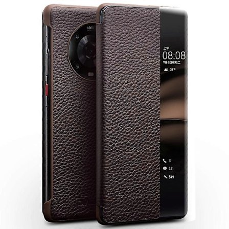 QIALINO Honor Magic4 Pro 5G Aitoa Nahkaa PC Puhelinkuori Ikkunallinen Folio Flip Kotelo