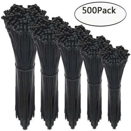 Kaapelilukot, 500 kappaleen pakkaukset itselukittuvat 4+6+8+10+12 tuuman leveys 0,1