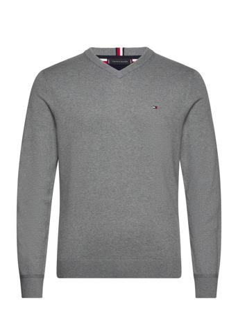 Pima Org Ctn Cashmere V Neck Strikkegenser V-krage Grå Tommy Hilfiger*Betinget Tilbud