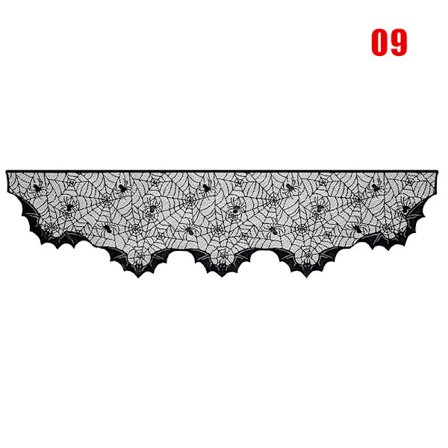 Öppen spis Gardin Bordsduk Lampskärm Halloween Dekoration Spets Svart Spindelnät Fladdermöss Spishandduk För Fest