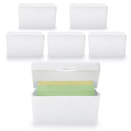 Sæt med 6 plastindekskortkasser, opbevaringskasse, holder til opskriftskort, notekort, til hjemmet, kontoret, virksomheden, hvid