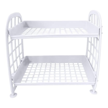 Benkeplatehylleorganisator for oppbevaring, to-lags oppbevaringshylle, montering kreves med sammenleggbar, avtakbar design, multifunksjonell 