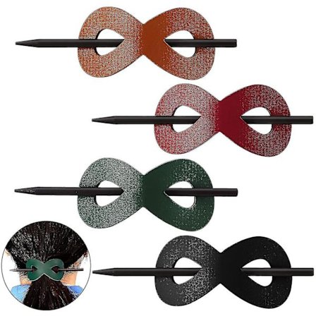 4 Læder Hårklemmer Sort Smaragd Bourgogne Brun