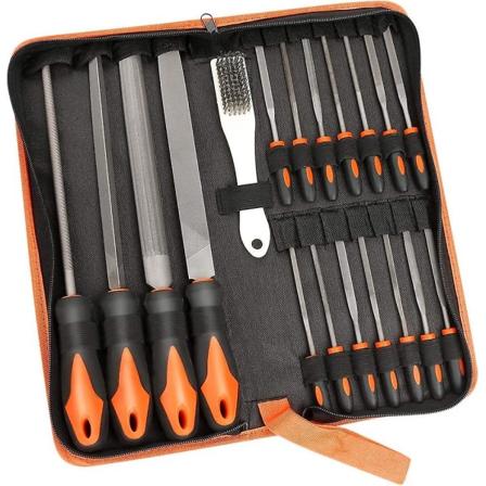 Filsæt, 18 stk. metalfilsæt højkulstofstålsavfilsæt inklusive flad, trekant, rund, halvrund, nålefil, bæretaske