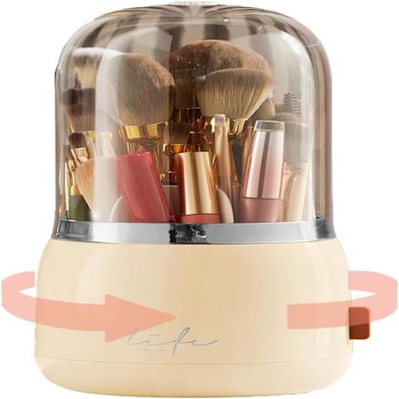 Makeup Brush Holder with Lid, 360° Rotating Dustproof Makeup Brush Organizer, Cosmetic Storage for Vanity and Bathroom
