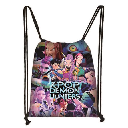 Gymbag for barn | Komfortabel og praktisk K-Pop Demon Hunter Anime-inspirert mørk design svart barneveske[CP]