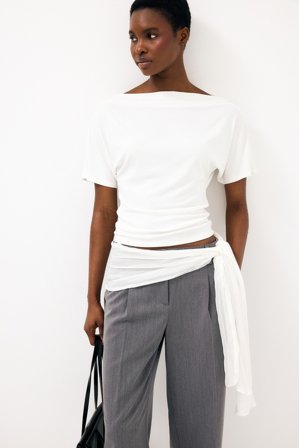 NA-KD Boat Neck T-Shirt - T-shirts - Råhvid - XS