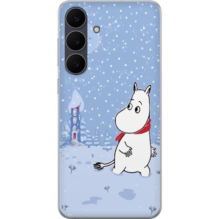 Kompatibel Mobilcover til Samsung Galaxy S25 FE Står i et stille vinterlandskab med snefald, blå toner og måne, hvor den rolige stemning skaber en blø