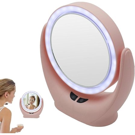 Spejl med lys til makeupbord, mini genopladeligt spejl med lys og ventilator, 20v bordventilator spejl til kollegieværelse, hjem, bordplade, 360 