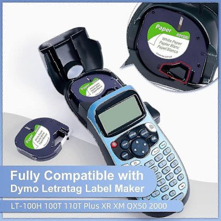 Fimax Kompatibel Dymo Letratag Papir Tape 91200 12 mm X 4 M Sort På Hvid, Refill Til Dymo Letratag[D]