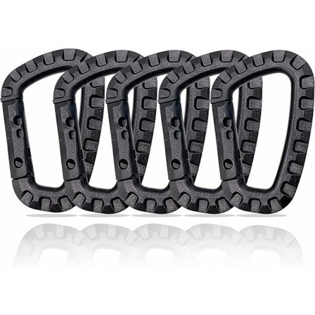 Set med 5 plastkarbinhakar i D-form 8,3X5,5cm