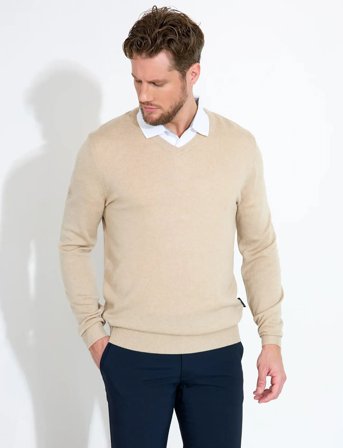 Abacus Mens Liffin V-Neck Pullover - Beige - S