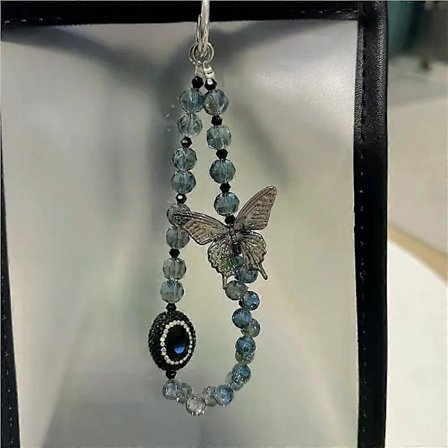 Luksus Bling Sommerfugl Diamanter Krystal Telefonkæde Til iPhone Tilbehørsrem Gave Pige Hængende Indretning Nøglering Snor (h})