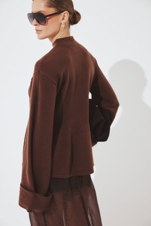 NA-KD - Strikket genser med omslagsermer - Finstrikkede gensere - Brun - M