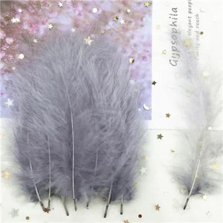 Naturliga kalkonfjädrar 4-6 tum 10-15 cm Flerfärgade kycklingmaraboufjädrar DIY-hantverk Bröllops smycken Dekoration 50 st gray 50p