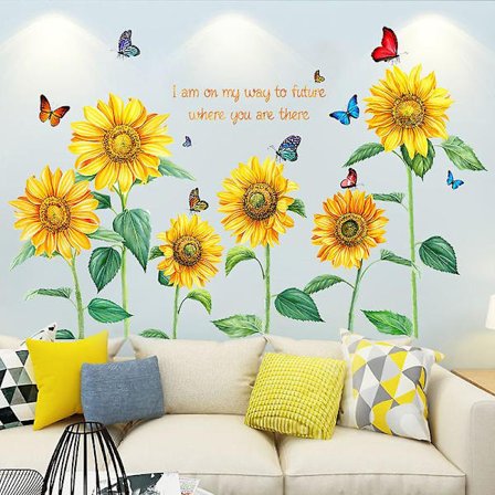 decalmile Solsikke Sommerfugl Vægklistermærker Have Blomster Vægklistermærker Soveværelse Stue TV Vægkunst Dekoration