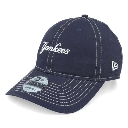 New Era - MLB Blå unconstructed Keps - New York Yankees Contrast Stitch 9TWENTY Navy/White Dad Cap @ Hatstore