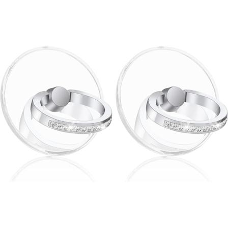 2 stk. gennemsigtige runde telefonringe med diamanter, 360 graders rotation, gennemsigtig glitter telefonholder