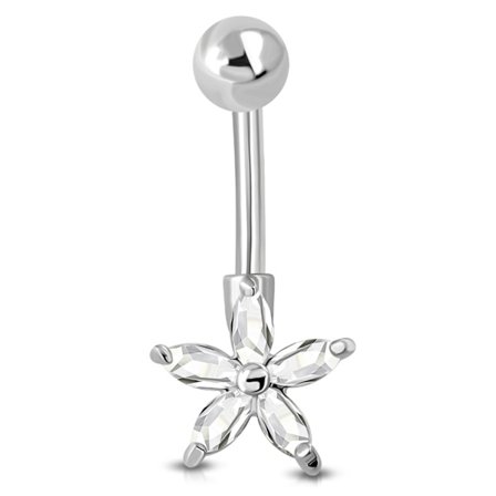 Navelpiercing Navel Piercing i Kirurgiskt Stål 316L i Silver Färg - Blomma med Klara CZ Cubic Zirconia