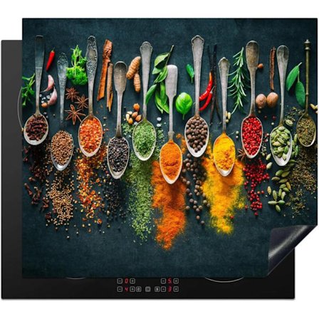 Kogepladebeskytter Køkkendekorationsmåtte Beskyttelse Induktion 40x60 cm Urter - Krydderier - Skeer