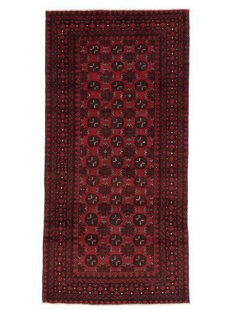 Afghan Fine Teppe Håndknyttet 96X195 Svart/Mørk Rød Afghanistan