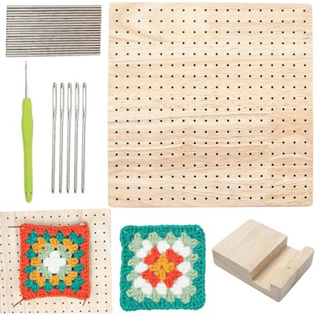 Puuvillainen Neulonta- ja Virkkauslevy Granny Square -lohkojen Estämiseen, Neulonta- ja Virkkauslevy, Tapit ja Vakautin