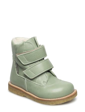 Boots - Flat - With Velcro Vinterstøvler Med Burrebånd Grøn ANGULUS