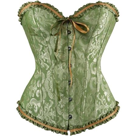 Plus Size Korsett Kvinnors Blommiga Plisserad Trim Overbust Midja Green 5XL