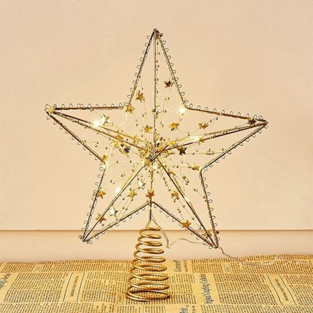 Christmas tree star, Gold glitter star with hollow design for Christmas tree decoration