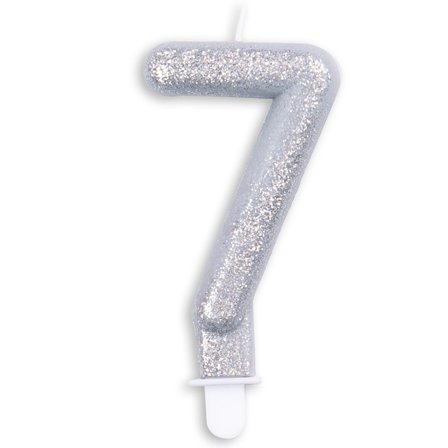 Tårtljus Siffra Silver Glitter Tallet 7