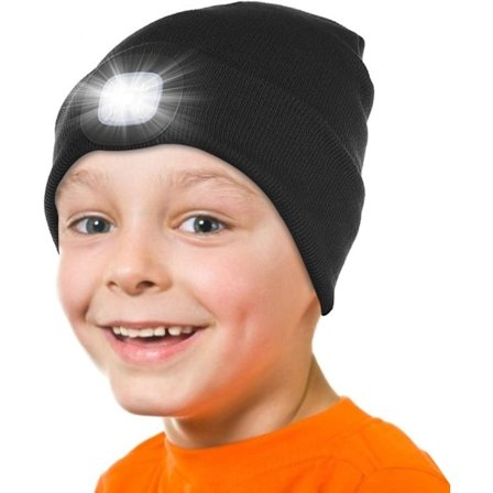 LED-belyst Beanie-hue til Børn, Genopladelig 4LED Hovedlampehue, Strikket Vinterhue med Lommelygte til Cykling, Løbetur, Camping om Natten, 