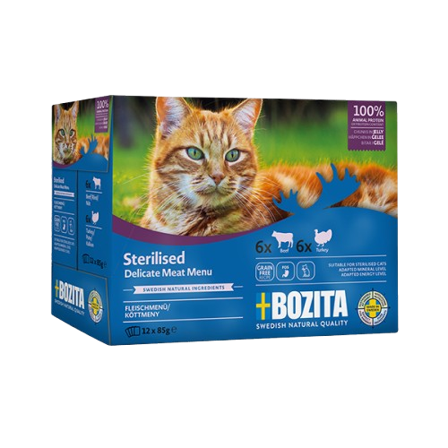 Bozita Katt - Innendørs & Sterilisert med reinkjøtt i gelé 12 x 85g - Katt - Kattefôr & kattemat - Våtfôr og våtmat - ZOO.no