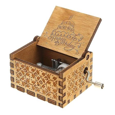 Trägraverad speldosa Handvev Gudfadern Grattis på födelsedagen Vänner Gåvor.Grattis på födelsedagen.