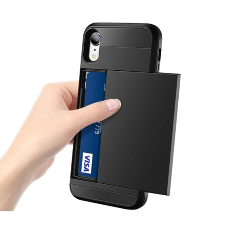 iPhone XR - Mobildekse med Skjult Kortlomme / Kortholder Svart