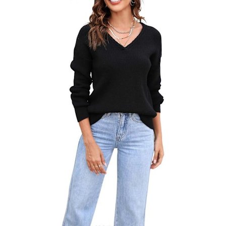 Sexig V-ringad tröja för damer, avslappnad långärmad ribbstickad tröja, toppar 2025 Höst Vinter Tröja Jumper Toppar