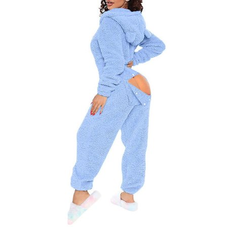 Kvinners sexy dyp V-hals bodycon jumpsuit pyjamas langermet romper nattøy Blue[PL]