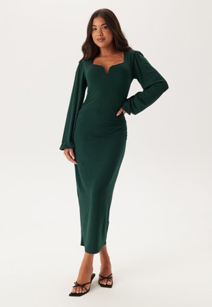 BUBBLEROOM Square V-neck puff sleeve midi dress Klær
